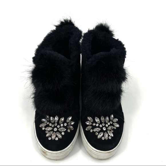 💕 Sam Edelman Black Fur Leland Sneakers - Picture 4 of 9